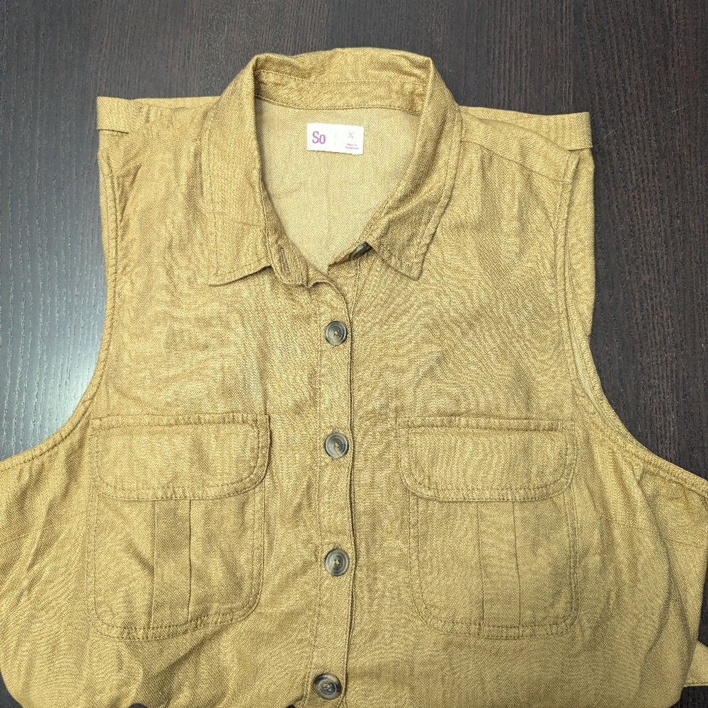 Utility Cargo Romper Sleeveless Jumpsuit Military Button-Up SO Tan Womens XL - Picture 8 of 14